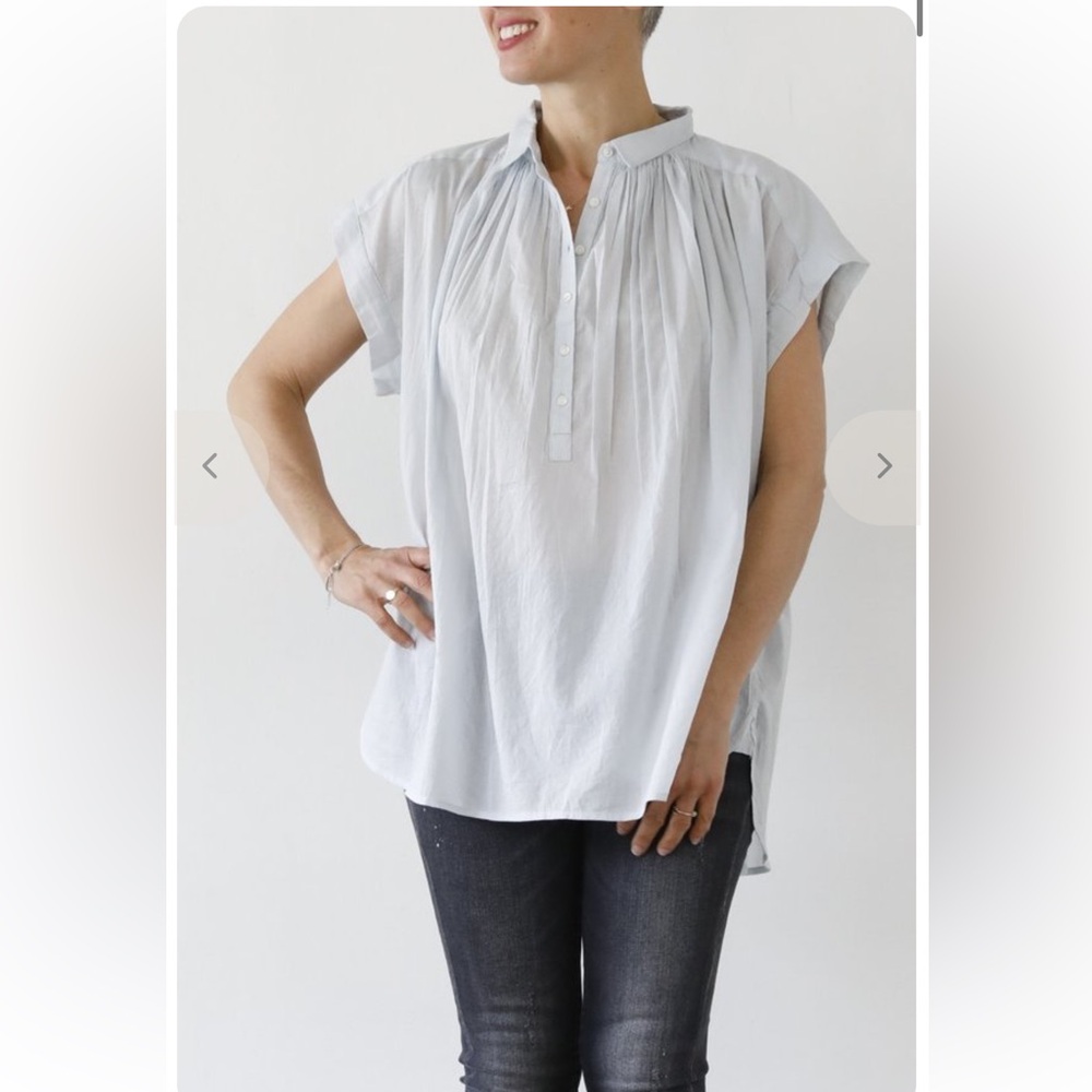 Nili Lotan Normandy Pleated Blouse Light Blue Women size XS